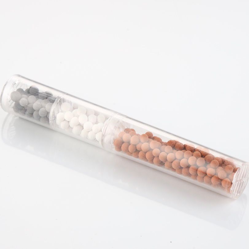Mineral Stone Beads Filter-2 clear tube filter cartridge with black, white and orange mineral bead sections