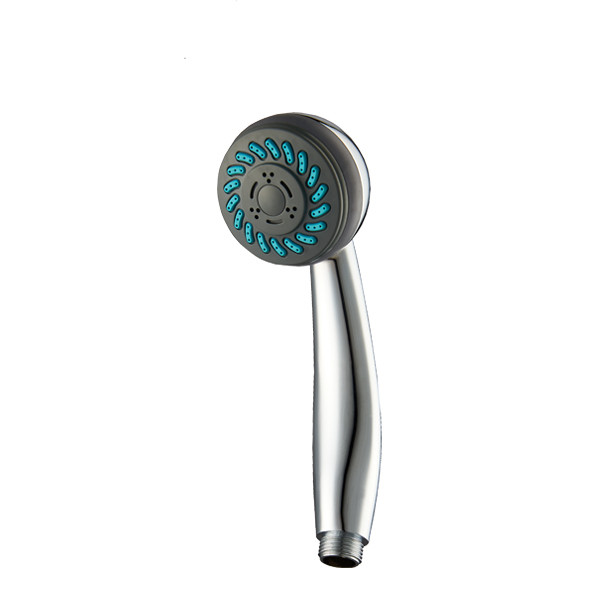 ZH2010C chrome handheld shower head with dark grey face and teal-blue spiral rubber nozzles