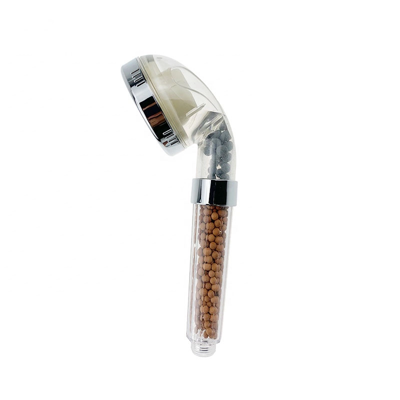 ZH2078T transparent LED handheld shower head with chrome rim and tan mineral bead filter handle
