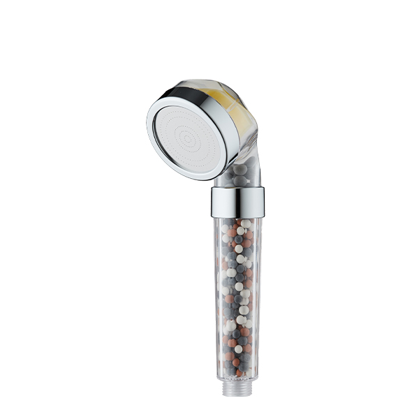 ZH2081-VC transparent handheld filter shower head with mixed mineral beads, chrome head and white micro-nozzle face