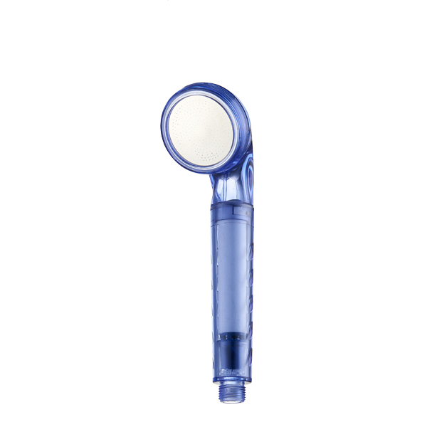 ZH2087T-2 transparent blue handheld filter shower head with white pinhole face plate and cylindrical handle