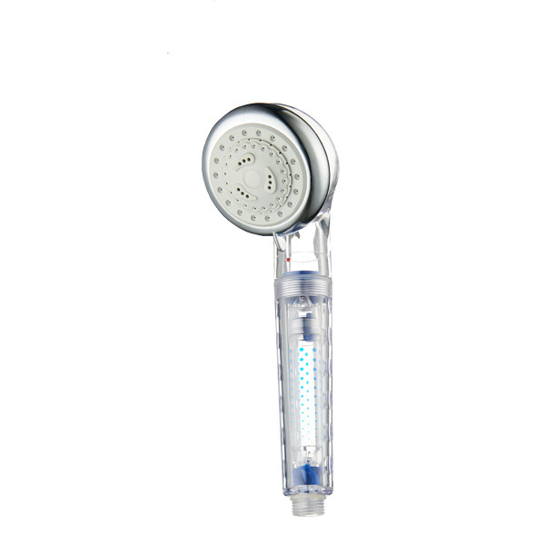 ZH2095T transparent-handle filter hand shower with chrome round head and white concentric nozzle face