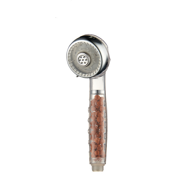 ZH2099C chrome handheld filter shower head with transparent handle of orange mineral beads