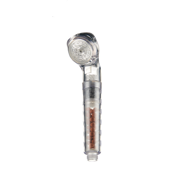 ZH2100 fully transparent clear handheld shower head with layered black, white and reddish-brown mineral bead filter