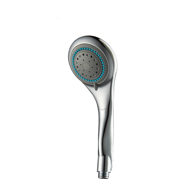 ZH2117C chrome handheld shower head with grey face, blue outer nozzle ring and neck selector lever