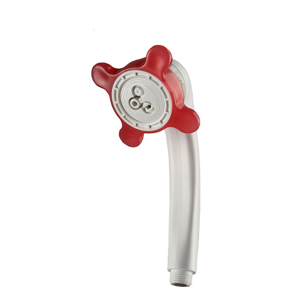 ZH2125W-4R red and white novelty handheld shower head with four-lobed head and curved white handle