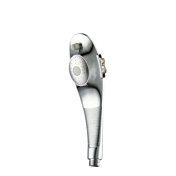 ZH2126C chrome paddle-shaped handheld shower head with small round spray face, side toggle switch and ribbed grip