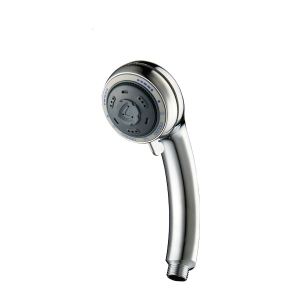 ZH2136C chrome handheld shower head with dark grey face, triangular center emblem and neck selector lever