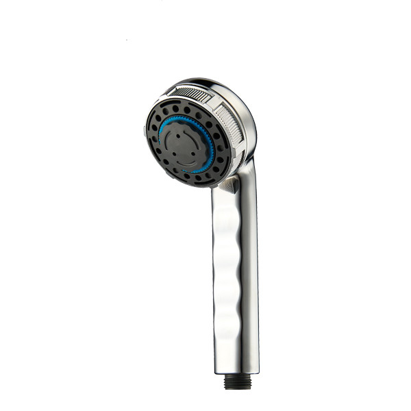 ZH2179C chrome hand shower with black nozzle face, blue center ring, selector ring and rippled handle