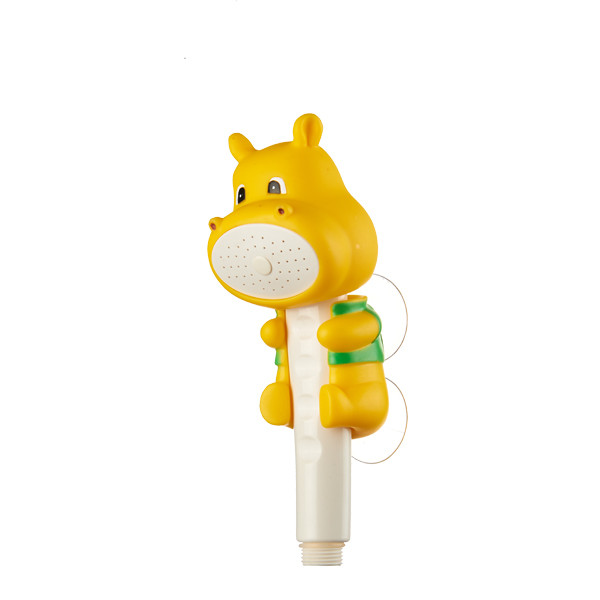 ZH2195W yellow cartoon hippo kids handheld shower head with white spray face and suction cups