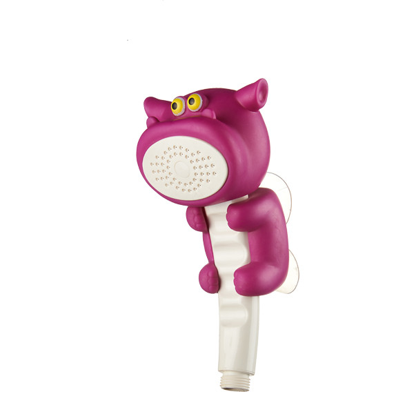 ZH2199W magenta pink cartoon animal baby shower head with yellow eyes, white spray face and white handle