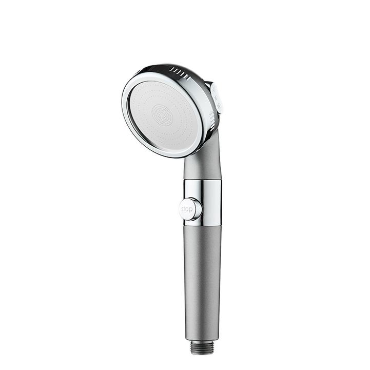 ZH2256-2 matte gray handheld shower head with chrome round head, rear selector lever and white stop button