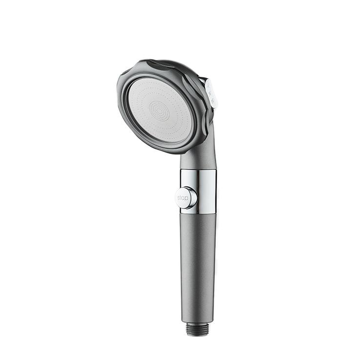 ZH2257 matte dark grey handheld shower head with scalloped rim, white micro-hole face and chrome stop button