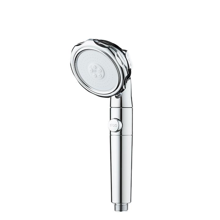 ZH2257C polished chrome hand shower with white micro-nozzle face, five-hole center and stop button on handle