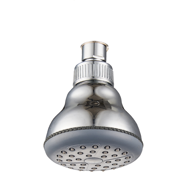 ZH3304C-1 chrome bell-shaped overhead shower head with swivel ball joint and gray concentric rubber nozzle face