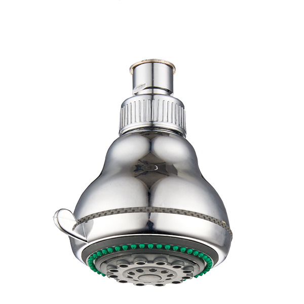 ZH3308C chrome bell-shaped overhead shower head with green nozzle ring, ball-joint collar and side lever