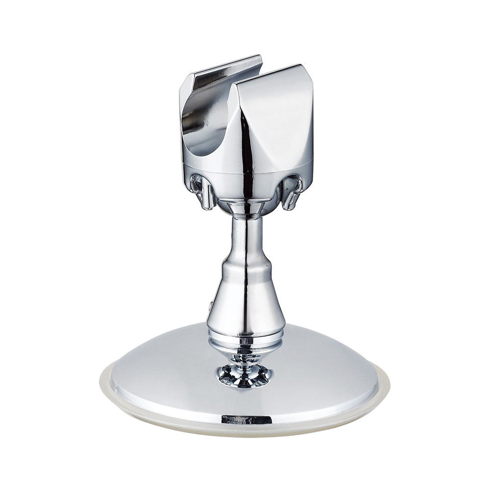 ZHFS7718 chrome suction-cup shower holder with round base, pedestal stem and adjustable U-shaped cradle