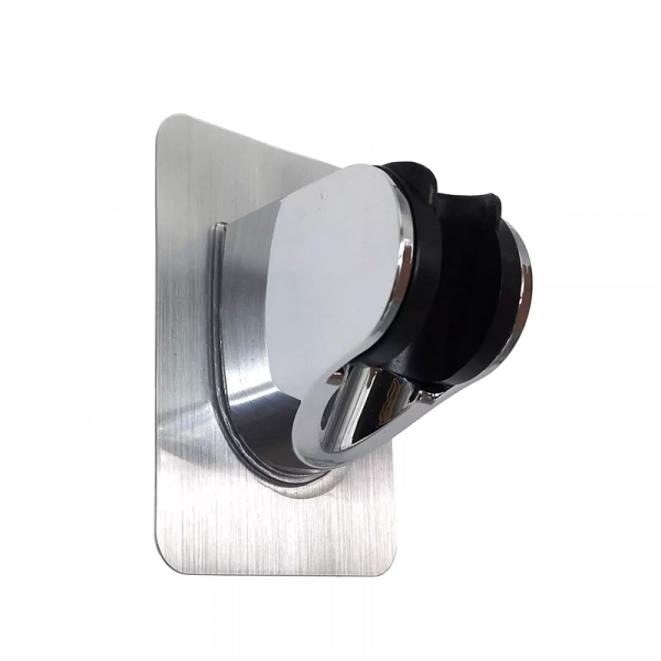 ZHFS7721 adhesive shower holder with brushed silver rectangular plate, chrome bracket and black ring cup