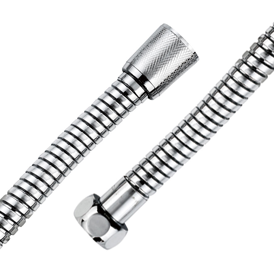 ZHSH0001 chrome spiral-wound metal shower hose with conical knurled nut and hex nut ends