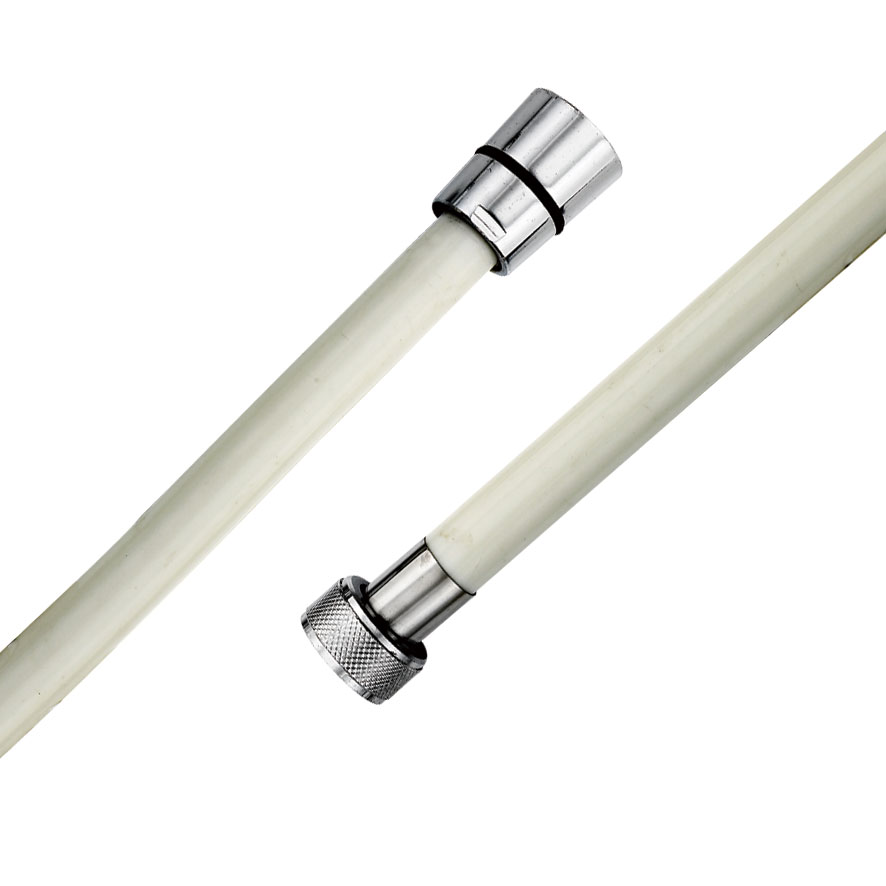 ZHSH0009 cream off-white smooth PVC shower hose with conical and knurled chrome end nuts